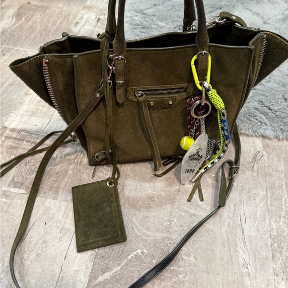 Balenciaga mini papier city tote moto bag suede Olive Green RARE - Picture 3 of 16